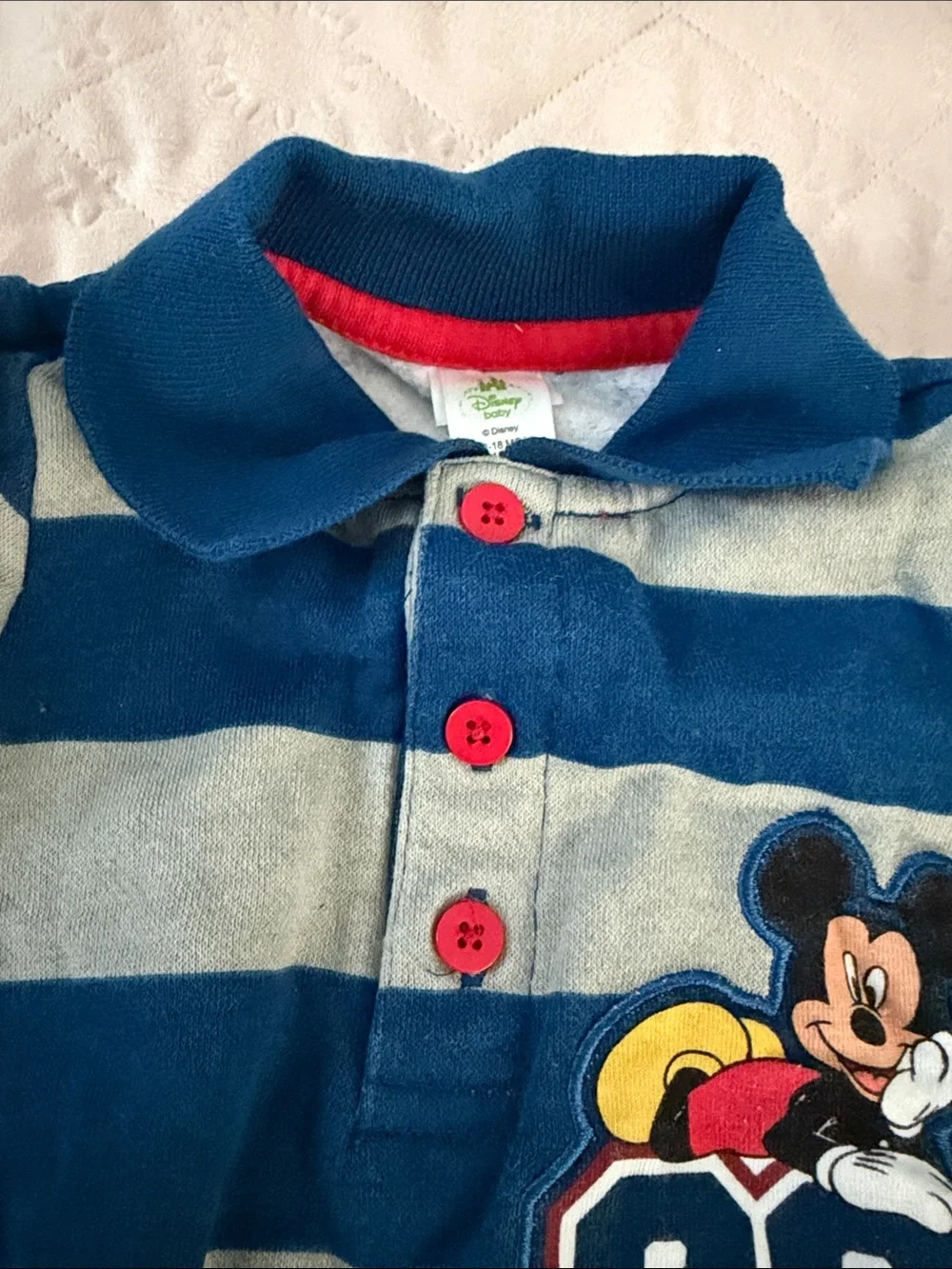 Disney Blue and Gray Striped Mickey '28 Champion' Footed Pajamas